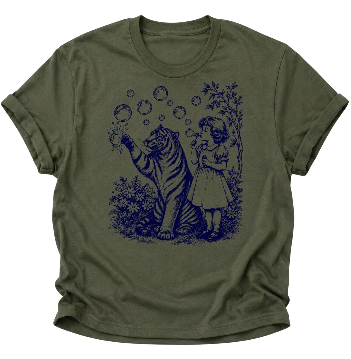 Mädchen und Tiger Vintage Unisex T-Shirt Military Green - PINE & RIVER
