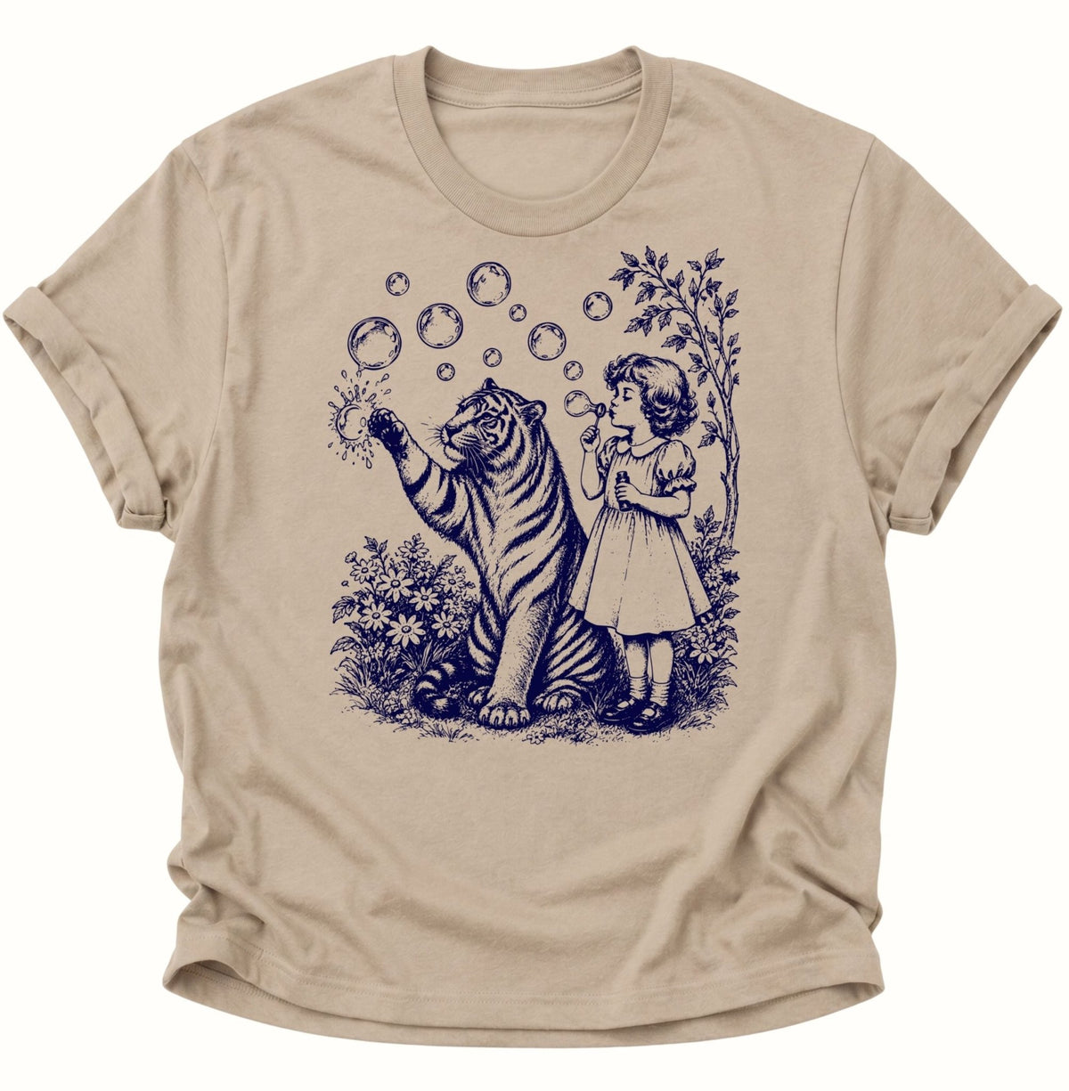Mädchen und Tiger Vintage Unisex T-Shirt Sand - PINE & RIVER
