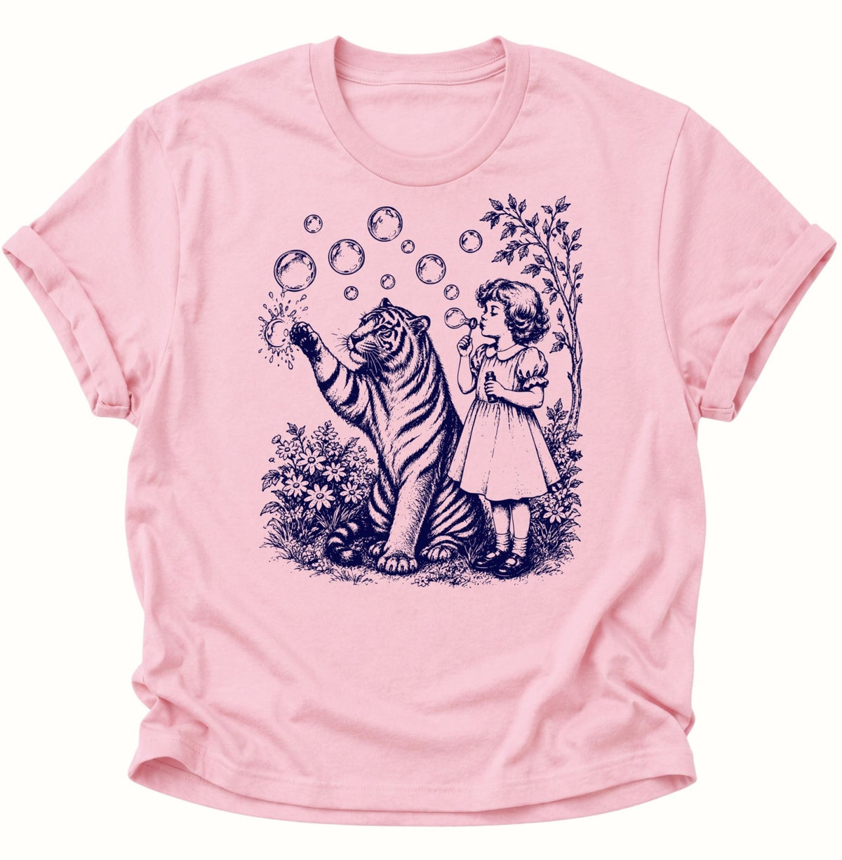 Mädchen und Tiger Vintage Unisex T-Shirt Light Pink - PINE & RIVER