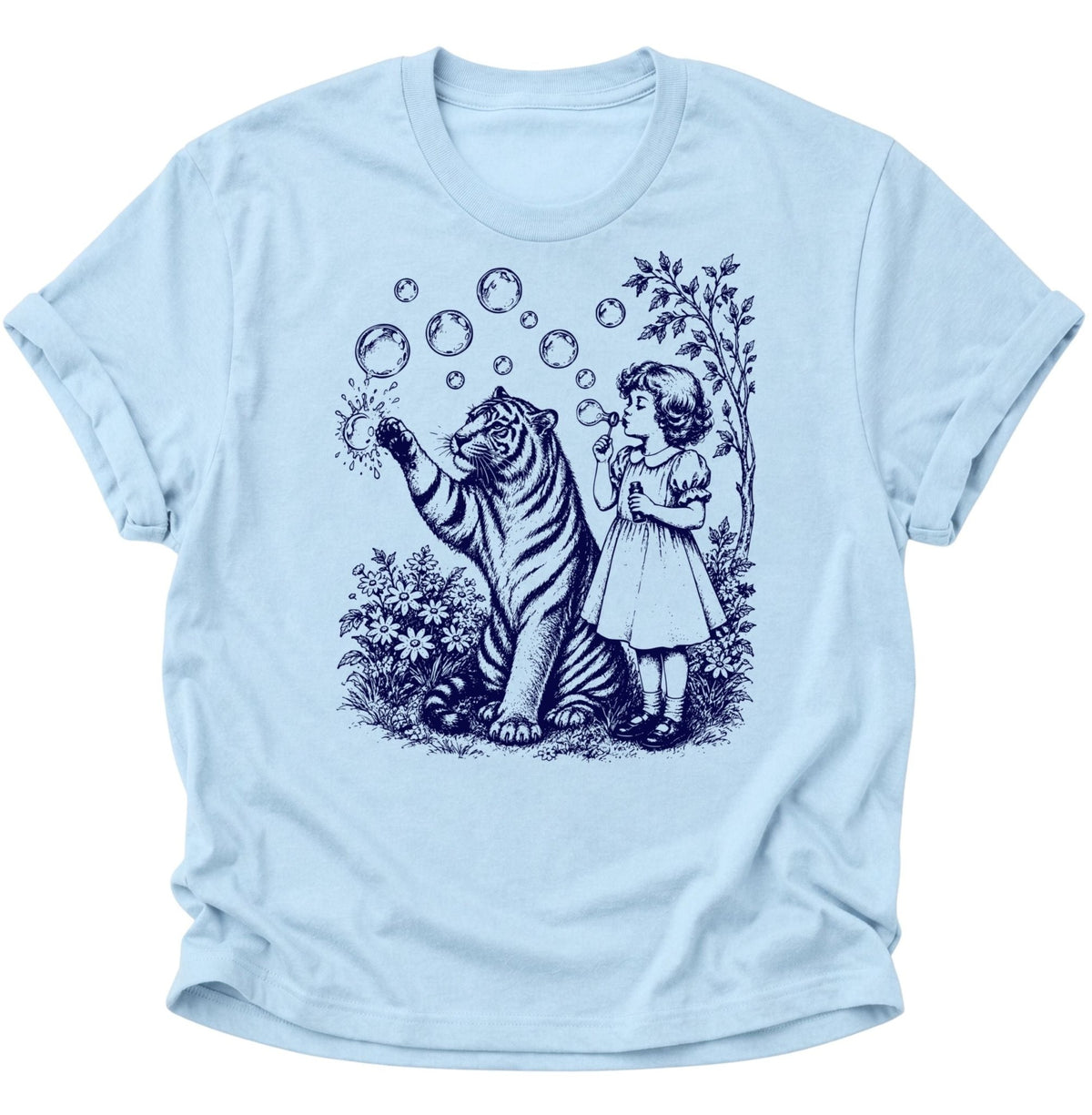 Mädchen und Tiger Vintage Unisex T-Shirt Light Blue - PINE & RIVER