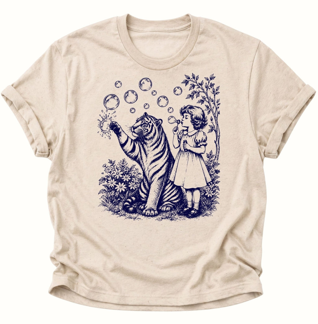 Mädchen und Tiger Vintage Unisex T-Shirt Nature - PINE & RIVER