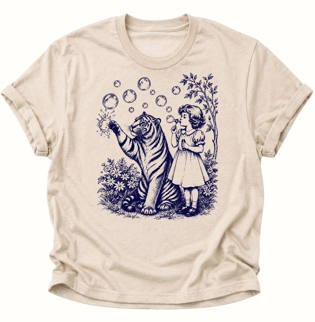 Mädchen und Tiger Vintage Unisex T-Shirt Nature - PINE & RIVER