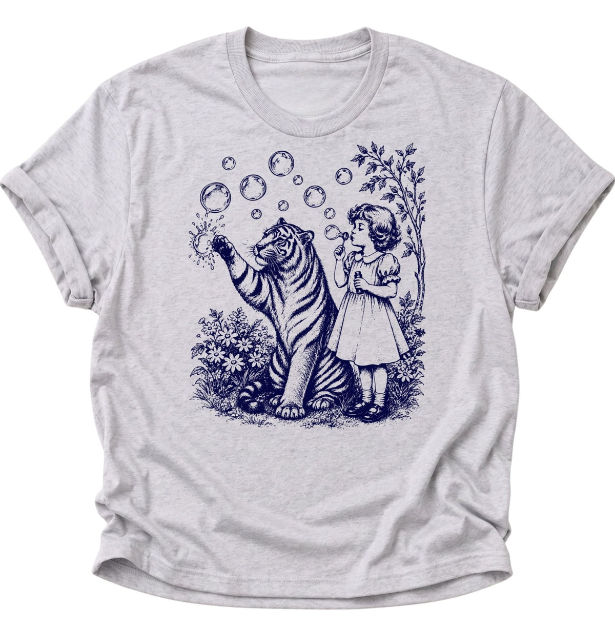 Mädchen und Tiger Vintage Unisex T-Shirt Ash Grey - PINE & RIVER