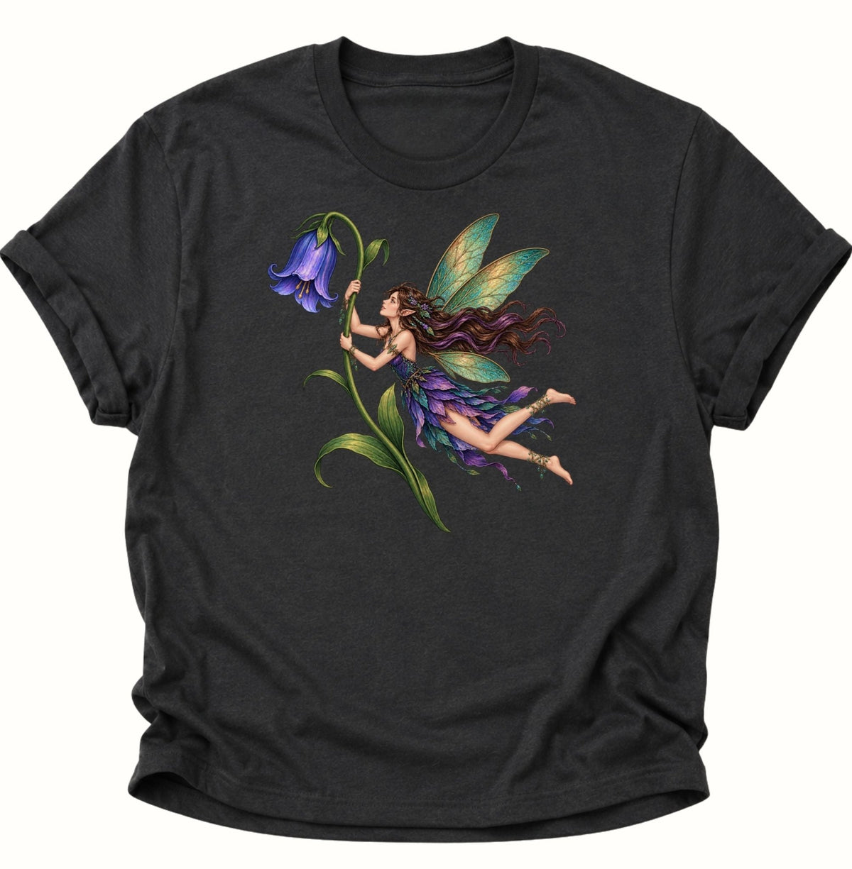Magische Fee mit Blume Unisex T-Shirt Schwarz - PINE & RIVER