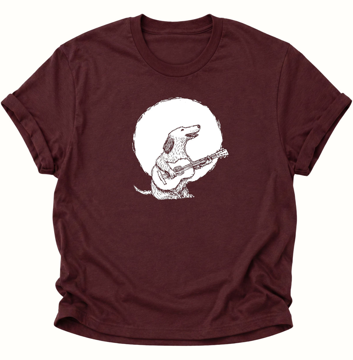 Gitarre spielender Hund im Mondschein Unisex T-Shirt Maroon - PINE & RIVER