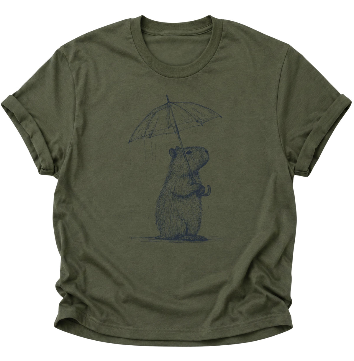 Capybara mit Regenschirm Unisex T-Shirt Military Green - PINE & RIVER