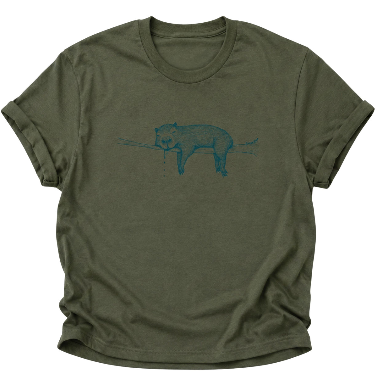 Faules Capybara Carpe Diem Unisex T-Shirt Military Green - PINE & RIVER
