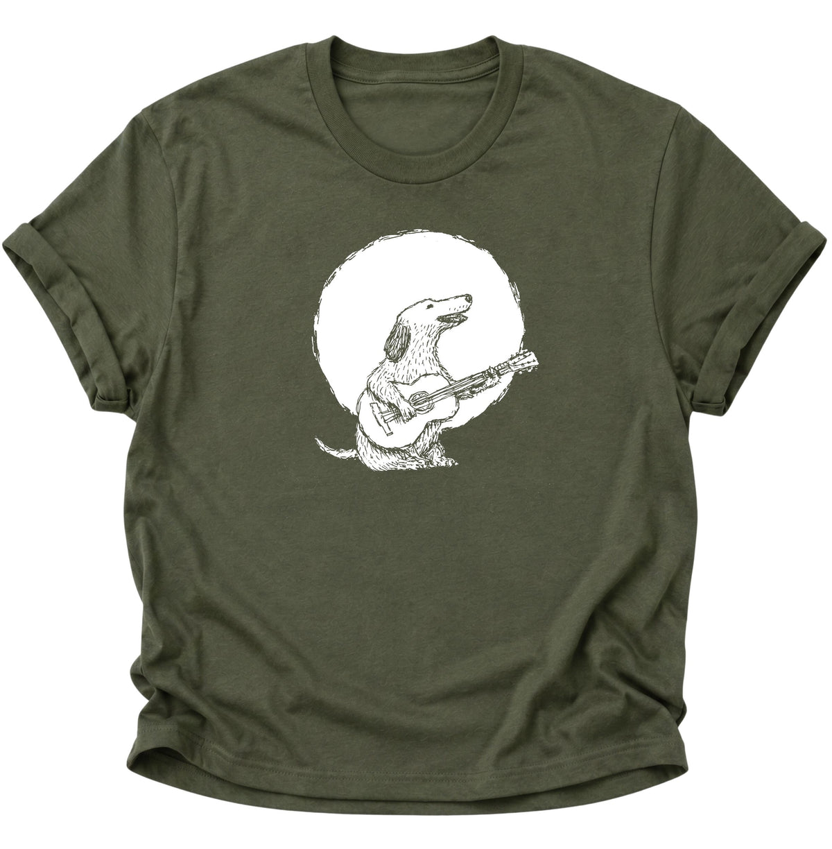 Gitarre spielender Hund im Mondschein Unisex T-Shirt Military Green - PINE & RIVER