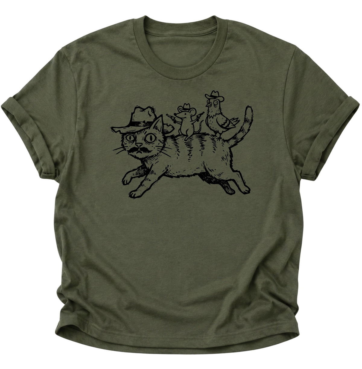 Crazy Katzen Gang Unisex T-Shirt Military Green - PINE & RIVER