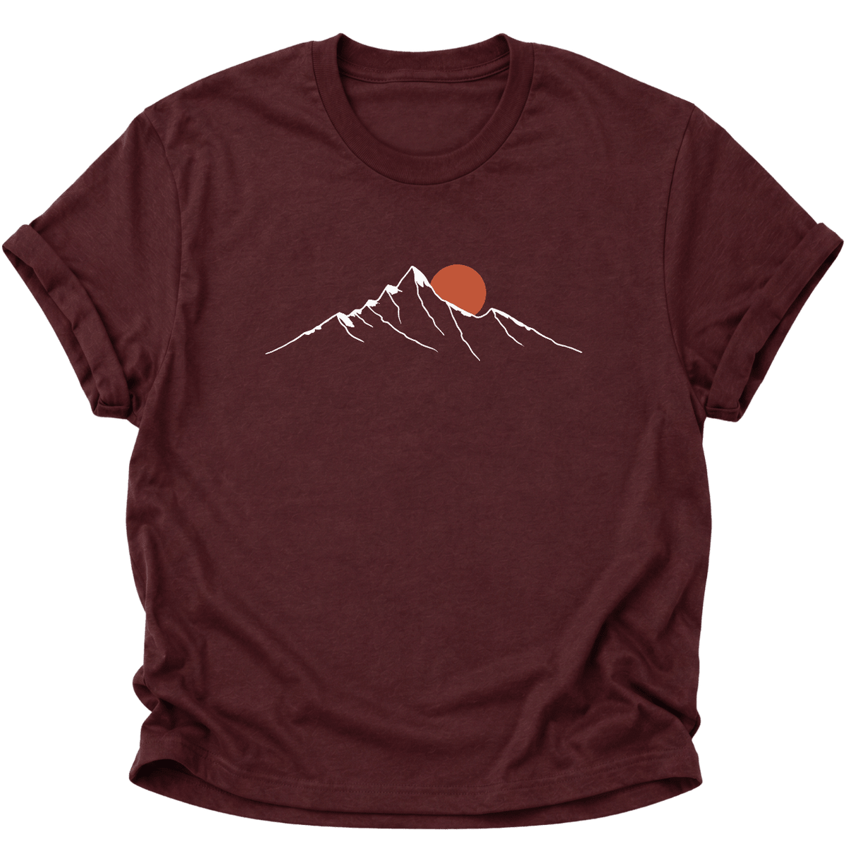 Minimalistische Berge mit Sonne Unisex T-Shirt Maroon - PINE & RIVER