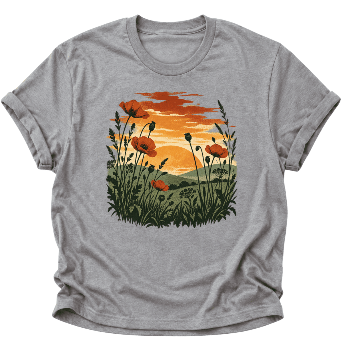 Mohnblumen im Sonnenuntergang Unisex T-Shirt Sport Grey - PINE & RIVER