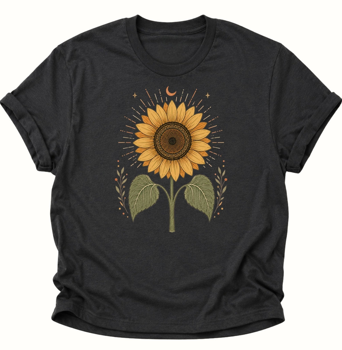 Mystische Sonnenblume Unisex T-Shirt Schwarz - PINE & RIVER