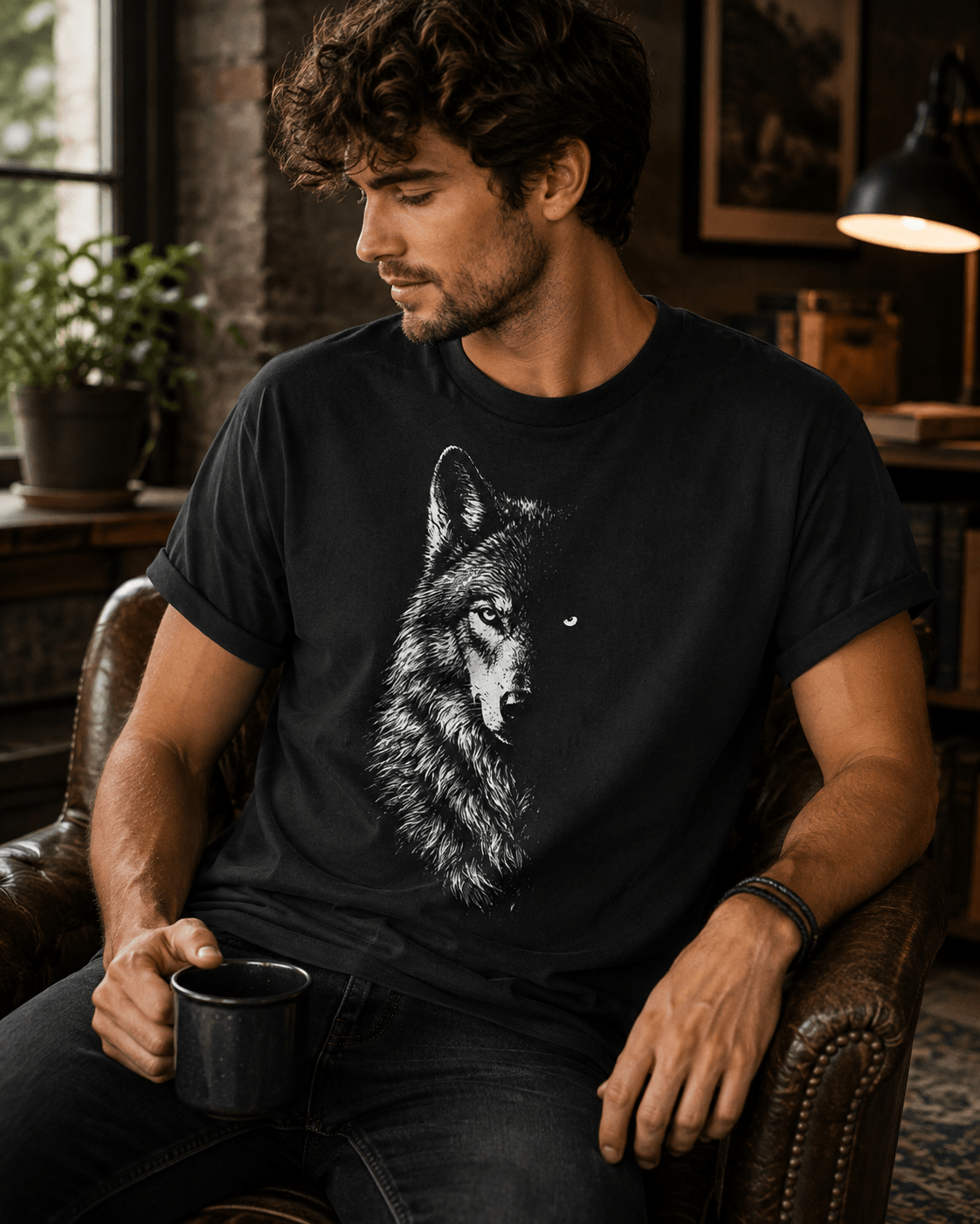 Mystischer Wolf im Schatten Unisex T-Shirt Maroon - PINE & RIVER