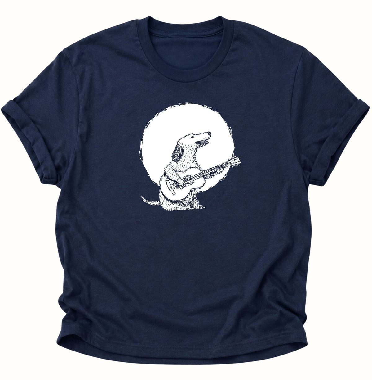 Gitarre spielender Hund im Mondschein Unisex T-Shirt Navy Blue - PINE & RIVER