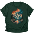 Nordlicht über dem Bergsee Unisex T-Shirt Forest Green - PINE & RIVER