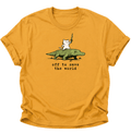 Off To Save The World Katze Unisex T-Shirt Gelb - PINE & RIVER