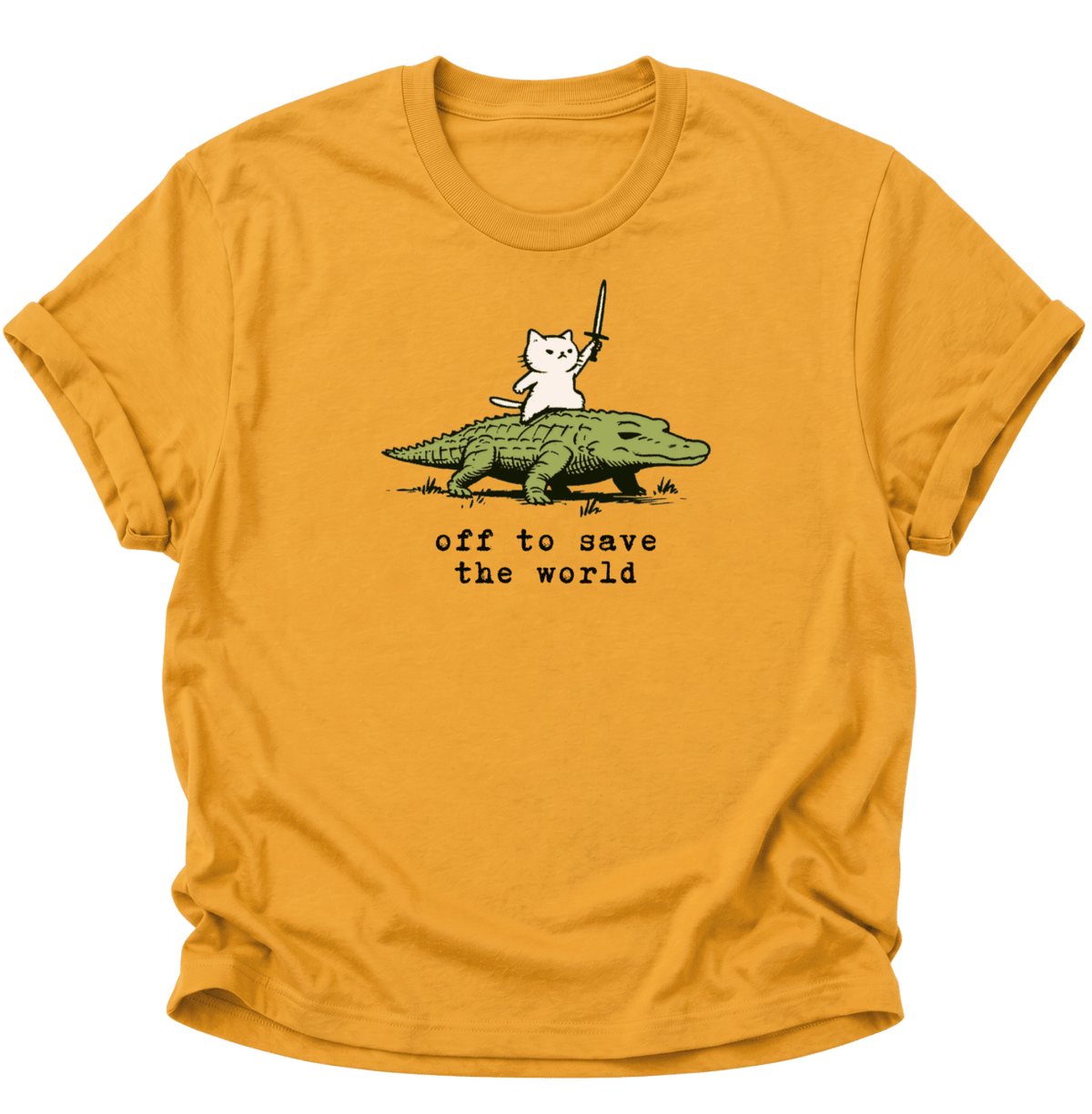 Off To Save The World Katze Unisex T-Shirt Gelb - PINE & RIVER