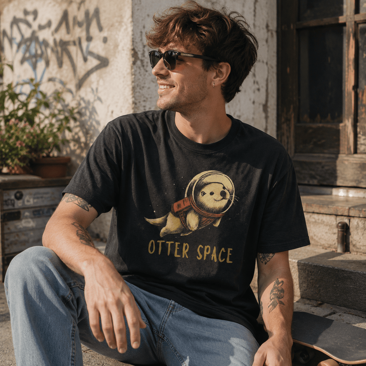 Otter Space Astronauten-Otter Unisex T-Shirt Navy Blue - PINE & RIVER