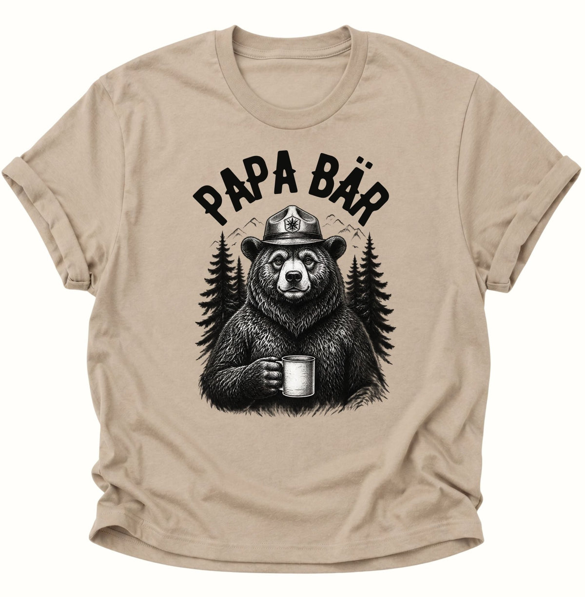 Papa Bär vor Wald-Motiv Unisex T-Shirt Sand - PINE & RIVER