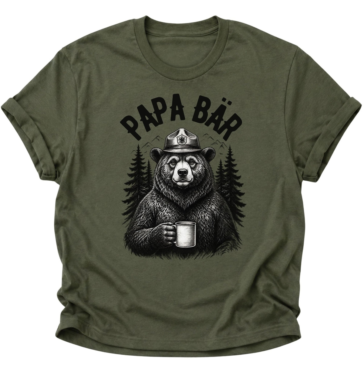 Papa Bär vor Wald-Motiv Unisex T-Shirt Military Green - PINE & RIVER
