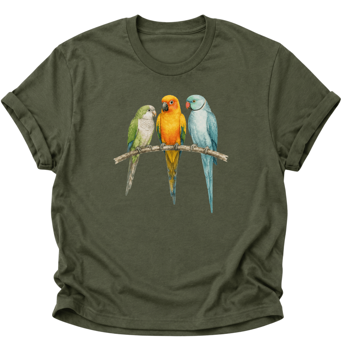 Papagei Bunte Vögel Unisex T-Shirt Military Green - PINE & RIVER