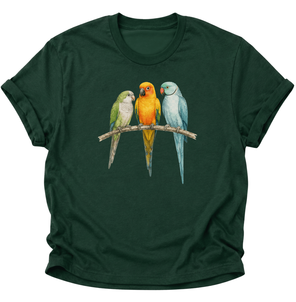 Papagei Bunte Vögel Unisex T-Shirt Forest Green - PINE & RIVER