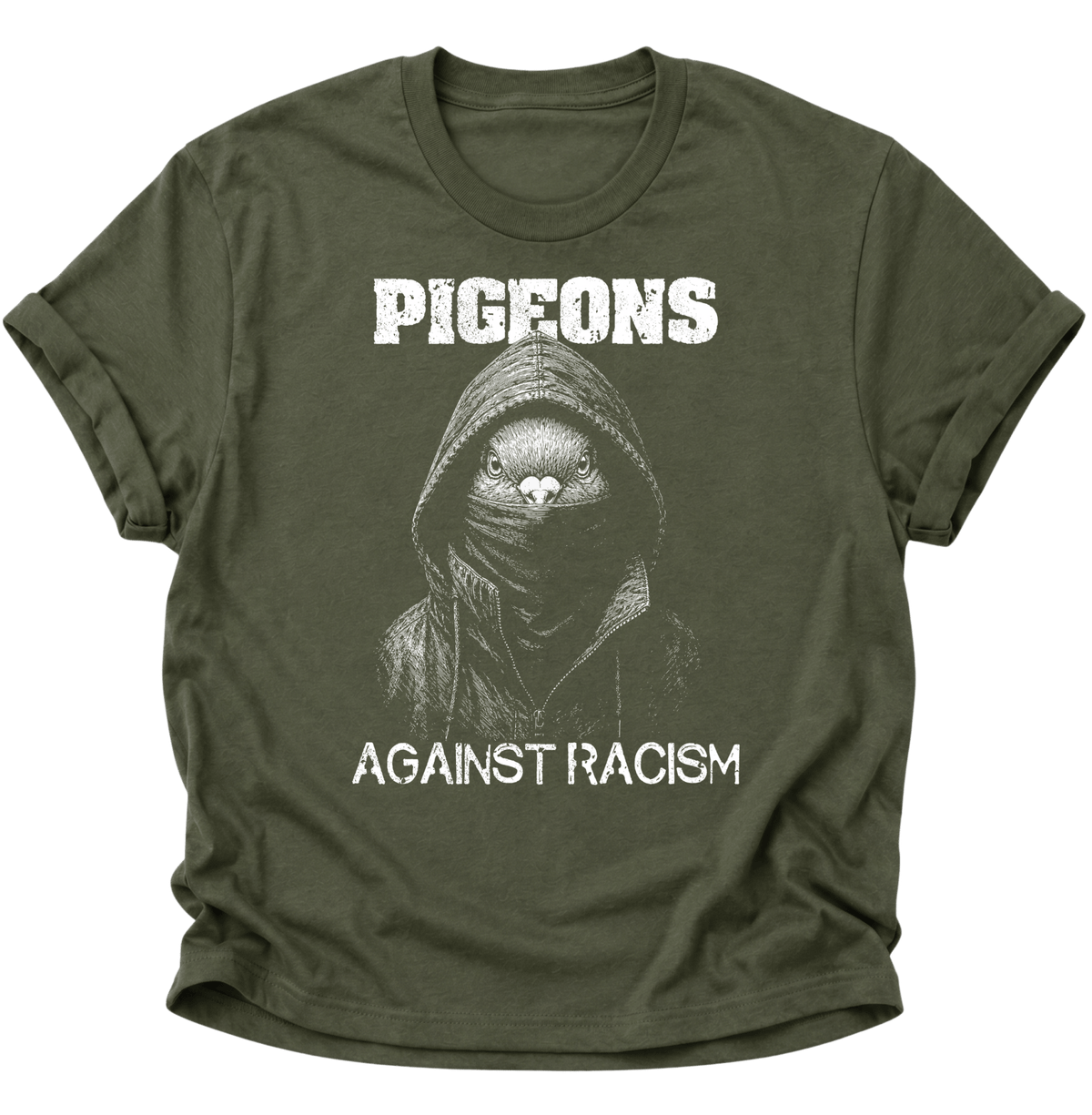 Pigeons Against Racism Taube Unisex T-Shirt Military Green - PINE & RIVER
