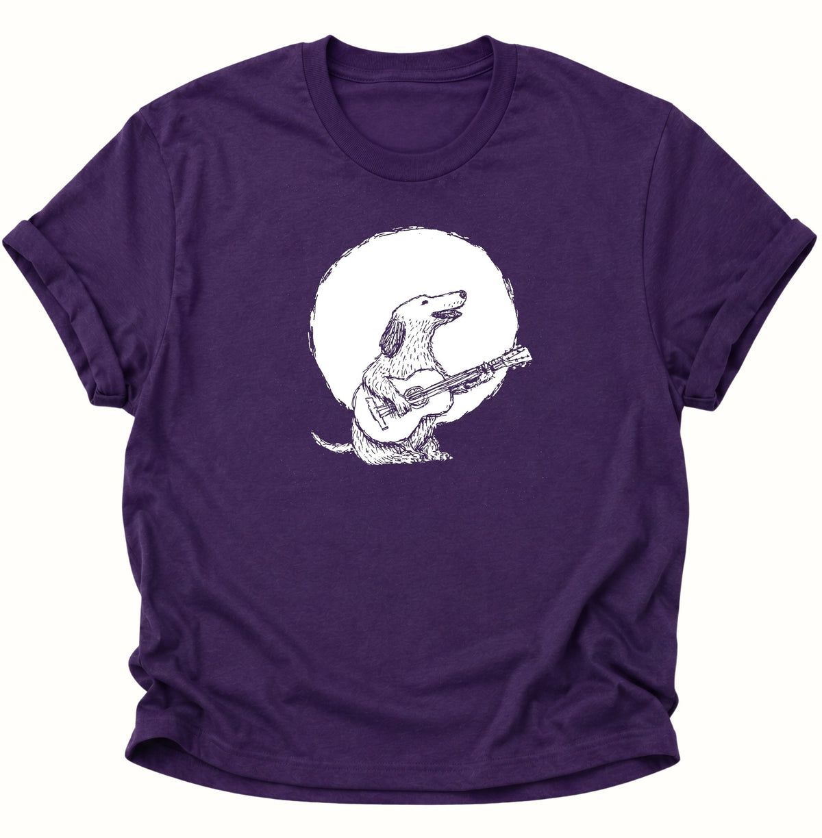 Gitarre spielender Hund im Mondschein Unisex T-Shirt Purple - PINE & RIVER