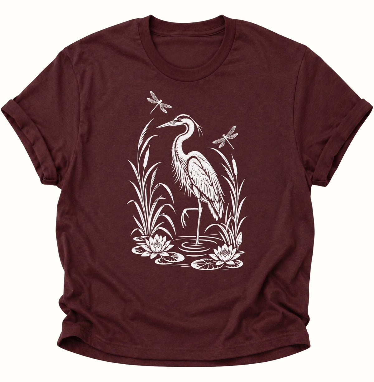Reiher Teich Natur Unisex T-Shirt Maroon - PINE & RIVER