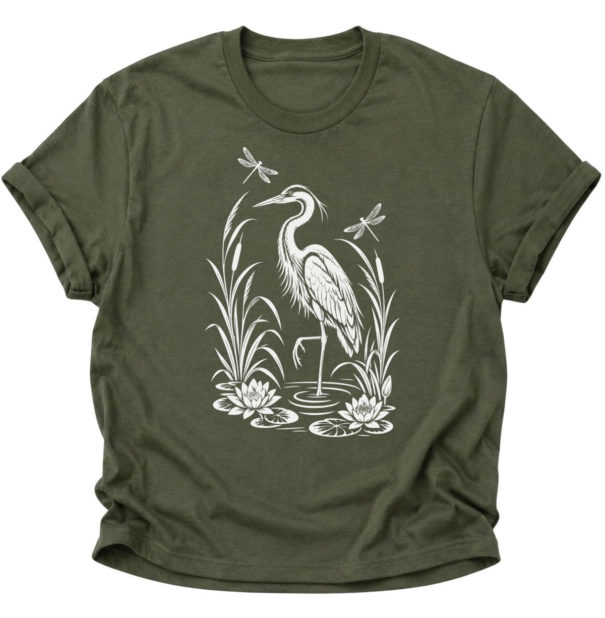 Reiher Teich Natur Unisex T-Shirt Military Green - PINE & RIVER