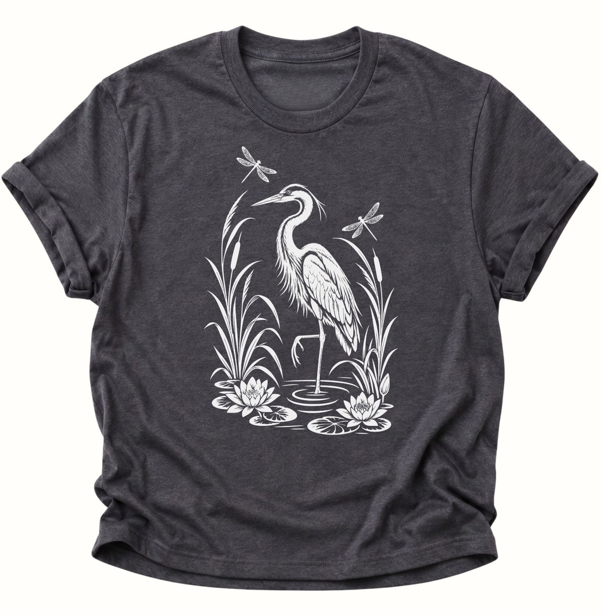 Reiher Teich Natur Unisex T-Shirt Dark Heather - PINE & RIVER