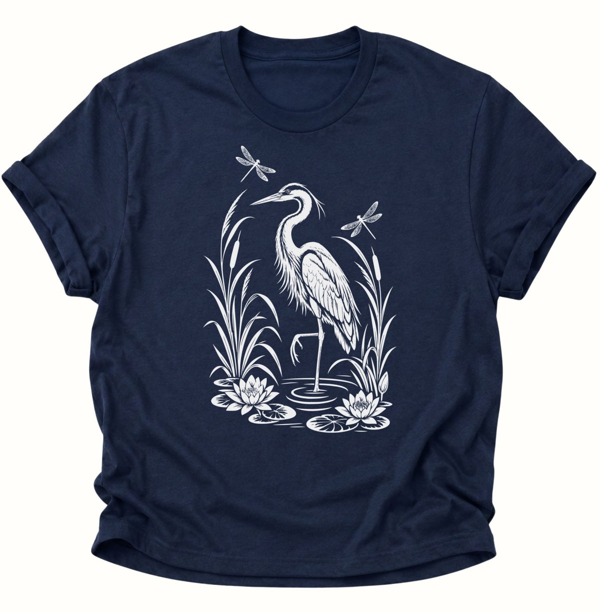Reiher Teich Natur Unisex T-Shirt Navy Blue - PINE & RIVER