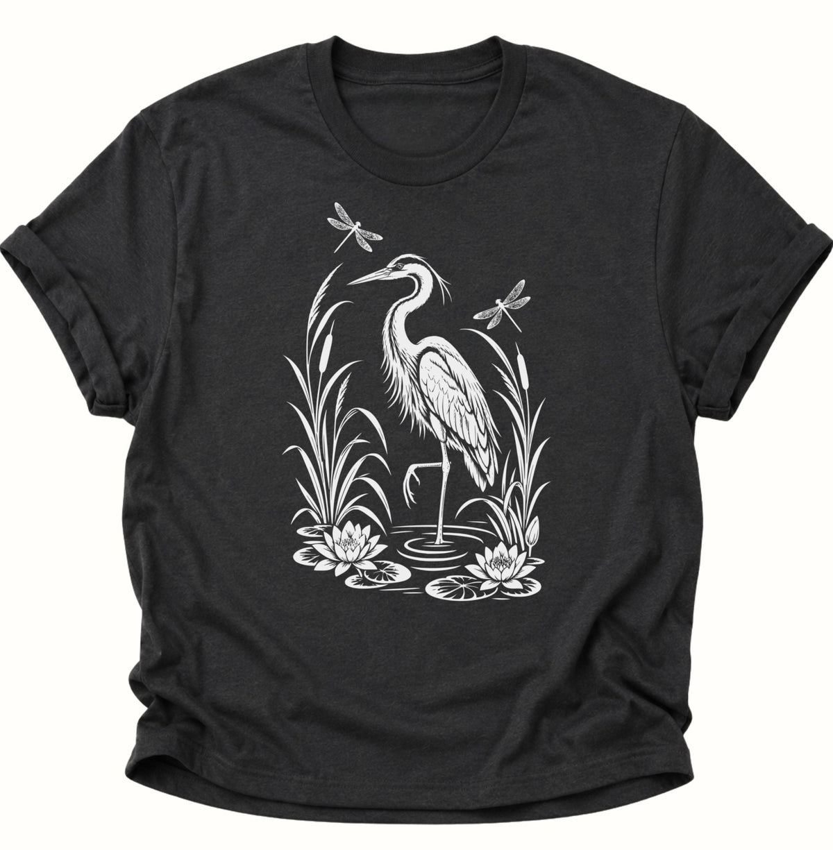 Reiher Teich Natur Unisex T-Shirt Schwarz - PINE & RIVER