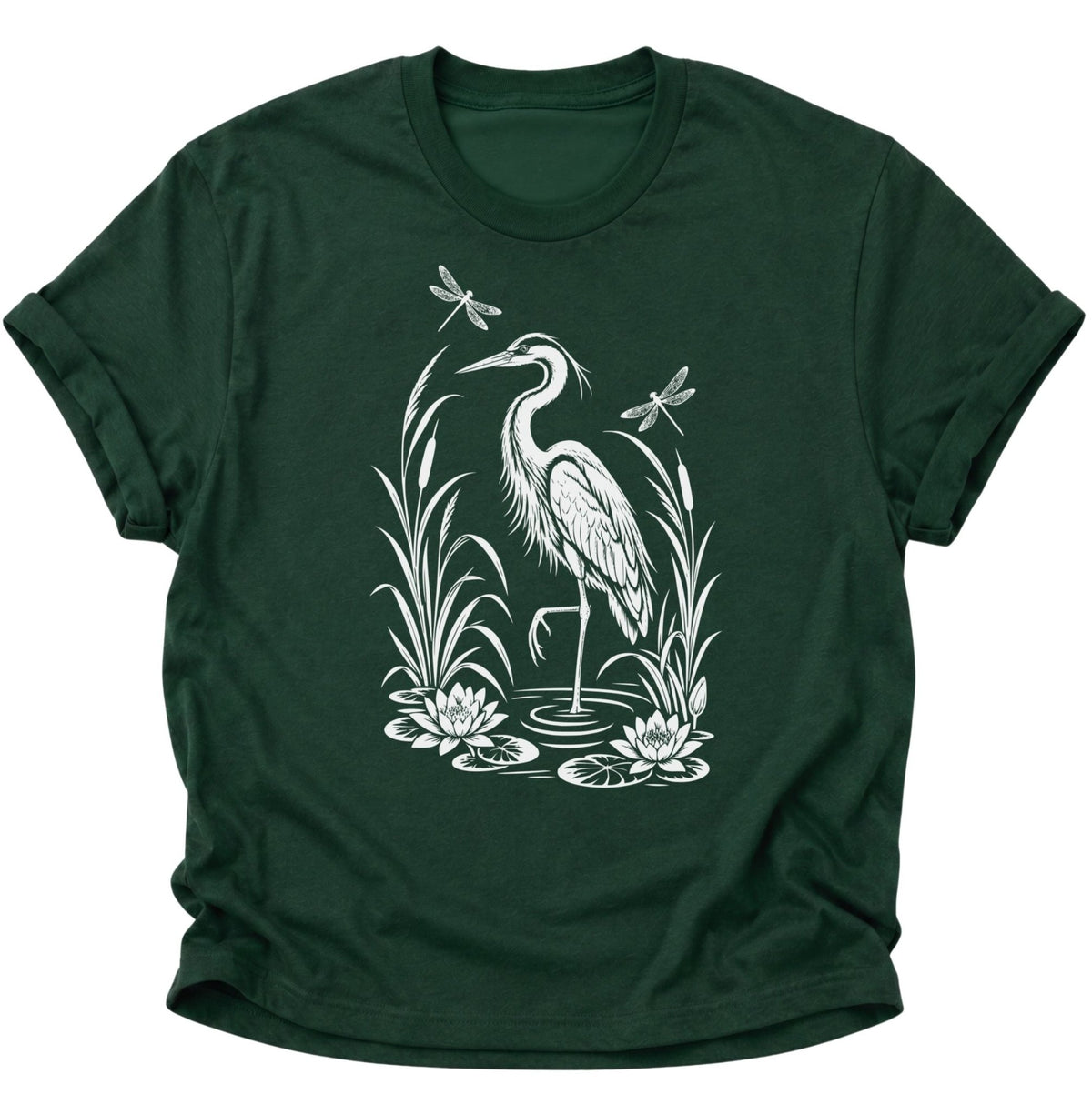 Reiher Teich Natur Unisex T-Shirt Forest Green - PINE & RIVER