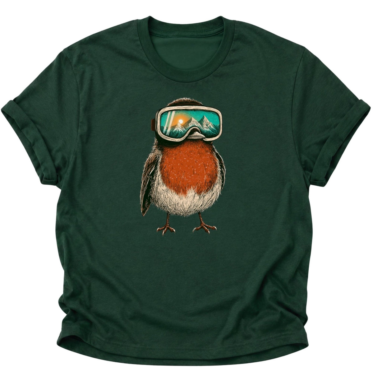 Rotkehlchen mit Skibrille Unisex T-Shirt Forest Green - PINE & RIVER