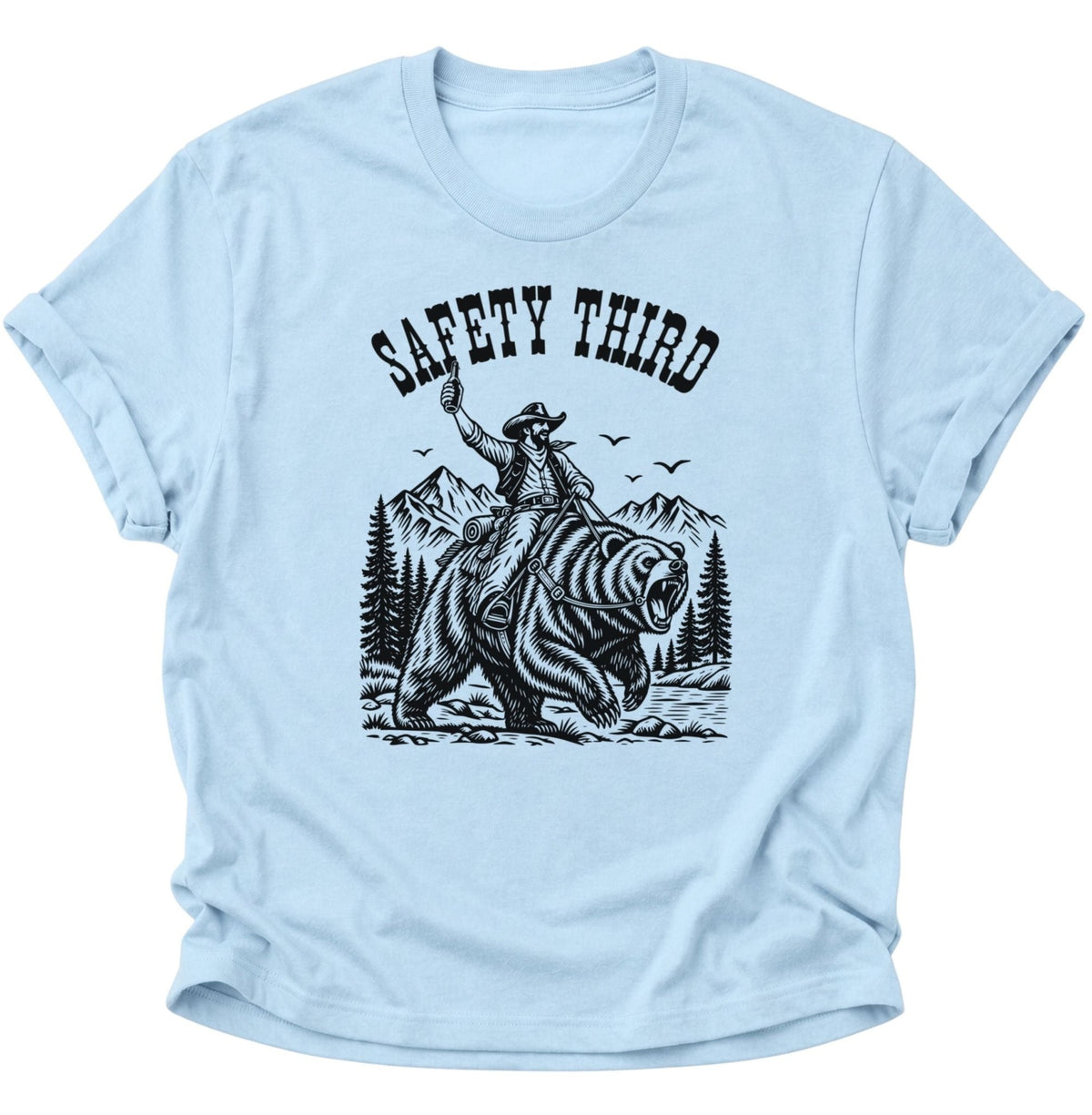 Safety Third Cowboy Bär Unisex T-Shirt Light Blue - PINE & RIVER
