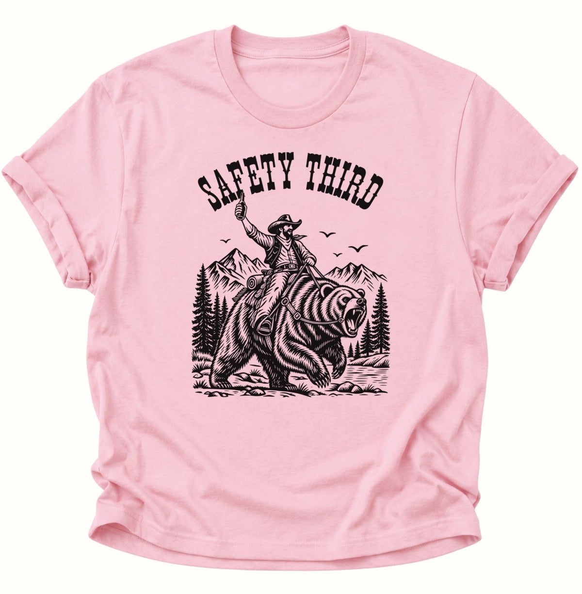 Safety Third Cowboy Bär Unisex T-Shirt Light Pink - PINE & RIVER