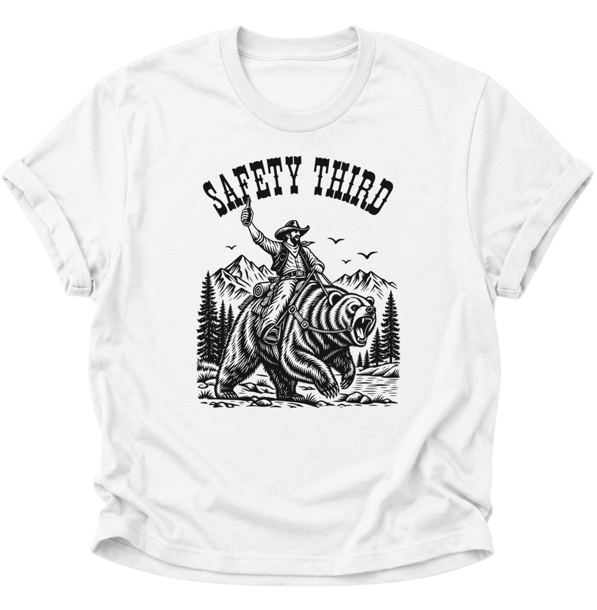 Safety Third Cowboy Bär Unisex T-Shirt Weiß - PINE & RIVER
