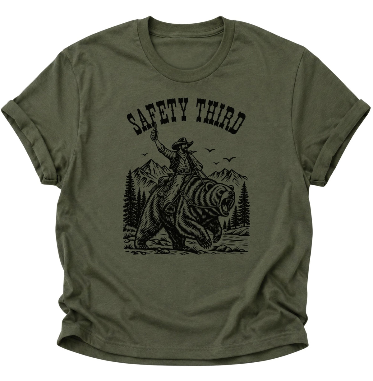 Safety Third Cowboy Bär Unisex T-Shirt Military Green - PINE & RIVER