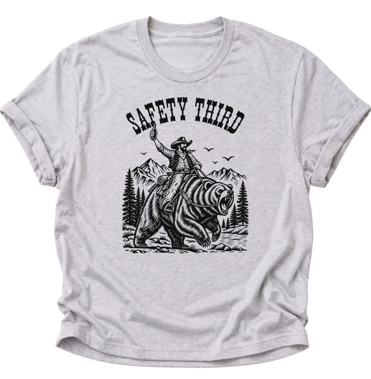Safety Third Cowboy Bär Unisex T-Shirt Ash Grey - PINE & RIVER