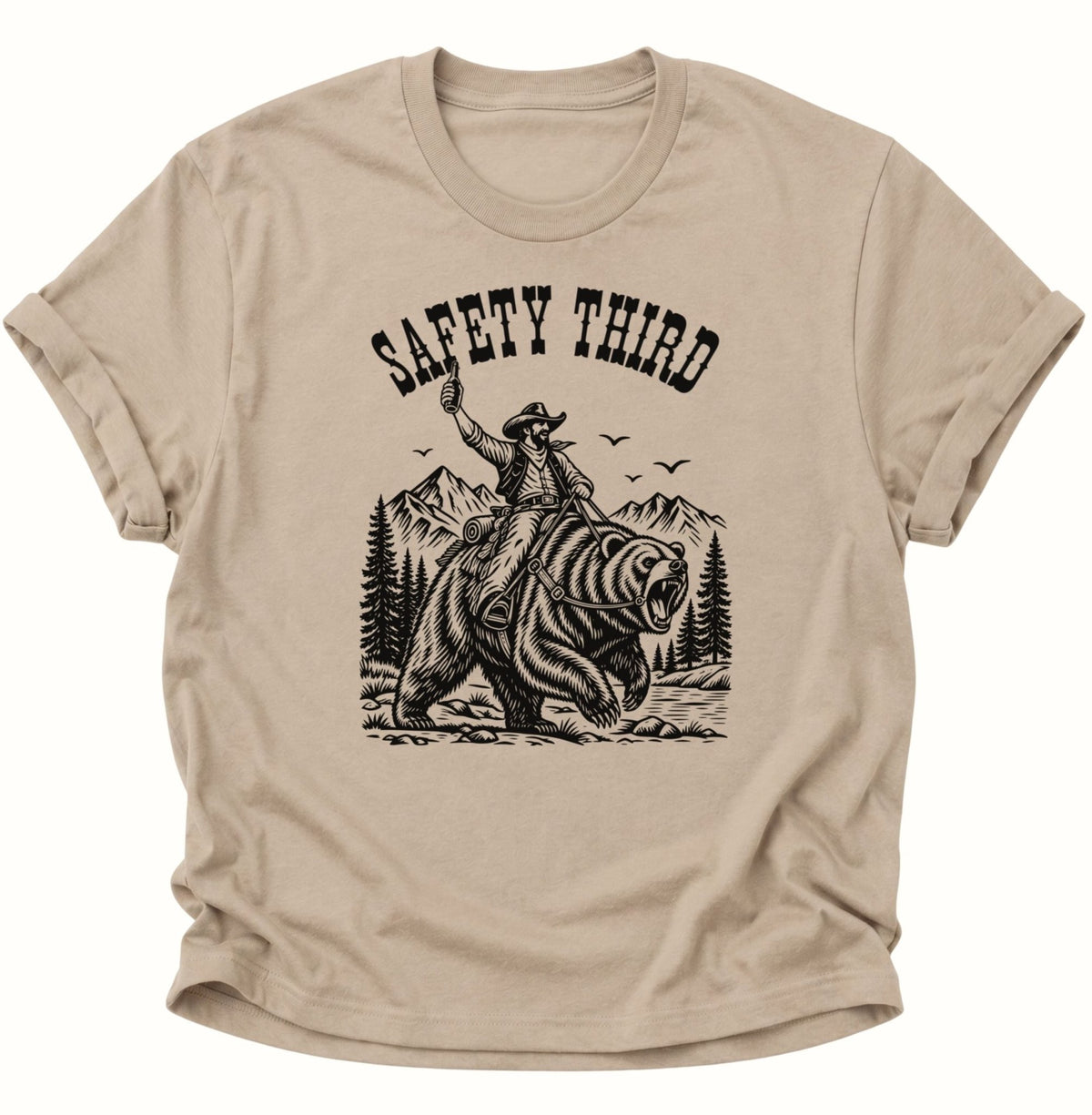 Safety Third Cowboy Bär Unisex T-Shirt Sand - PINE & RIVER
