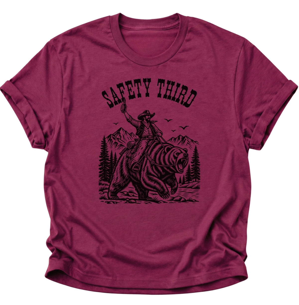 Safety Third Cowboy Bär Unisex T-Shirt Cardinal Red - PINE & RIVER