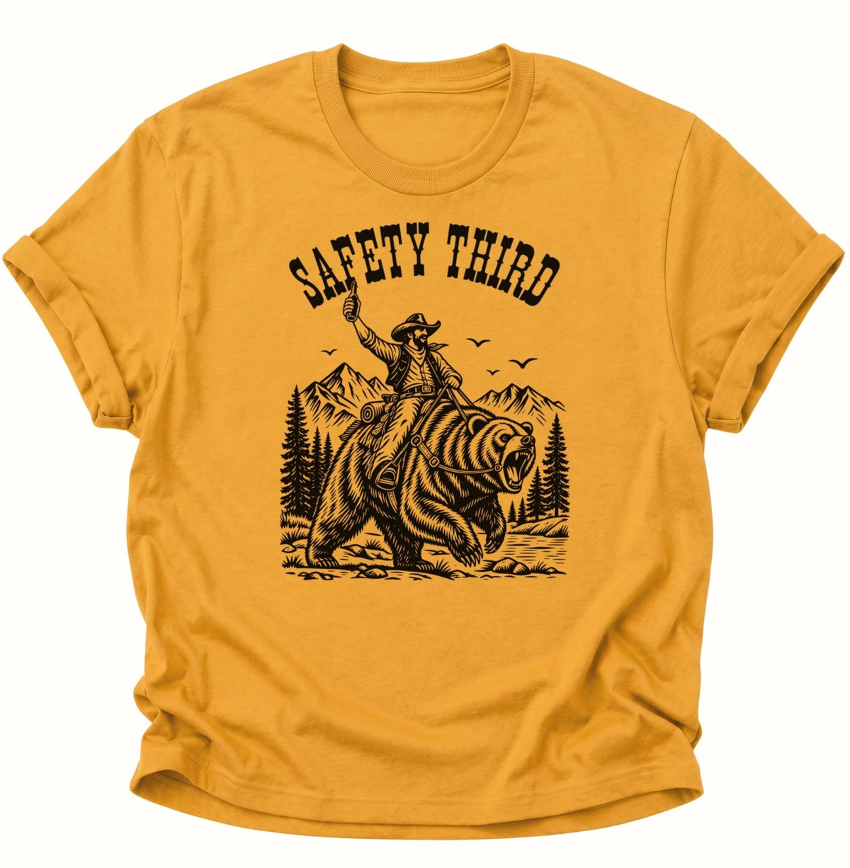 Safety Third Cowboy Bär Unisex T-Shirt Gelb - PINE & RIVER