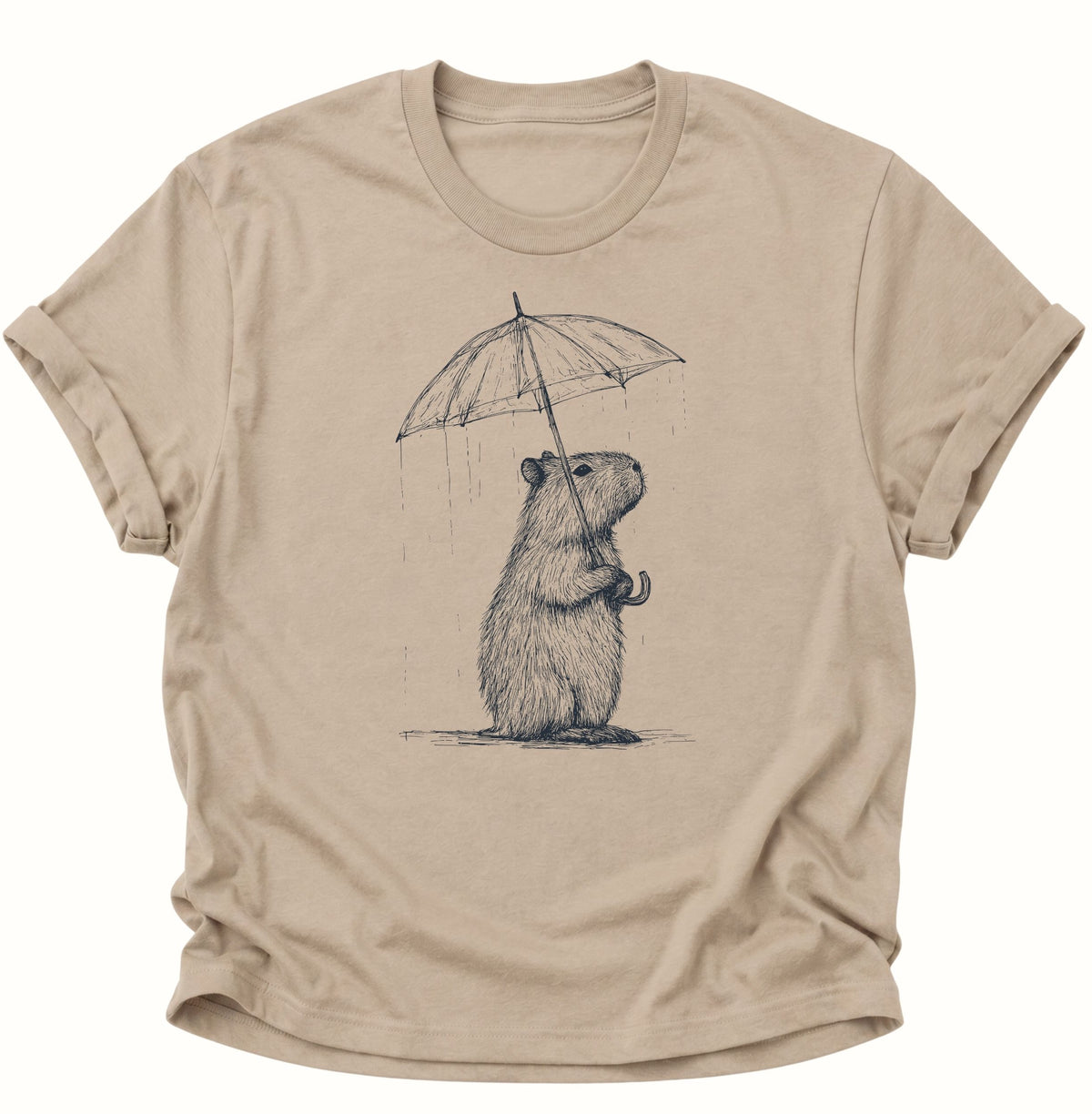 Capybara mit Regenschirm Unisex T-Shirt Sand - PINE & RIVER