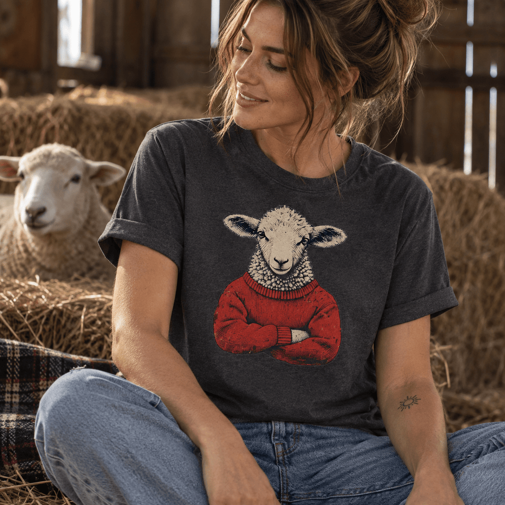 Schaf im Wollpullover Unisex T-Shirt Dark Heather - PINE & RIVER
