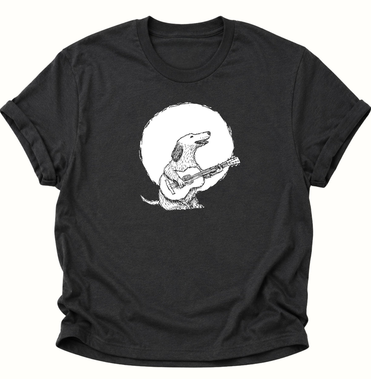 Gitarre spielender Hund im Mondschein Unisex T-Shirt Schwarz - PINE & RIVER