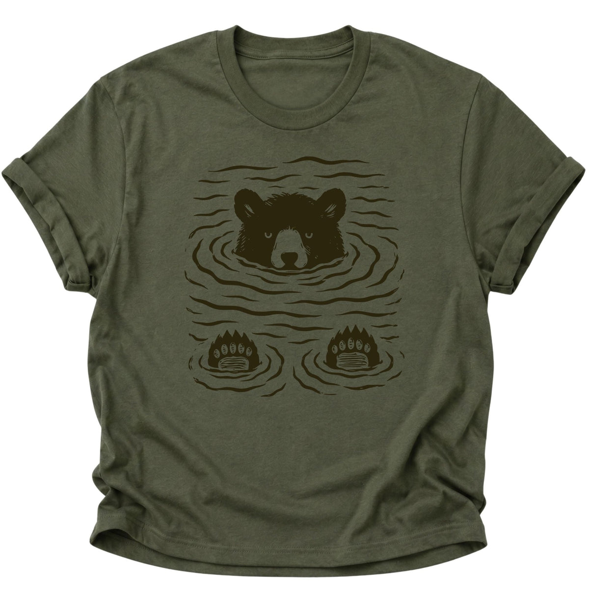Schwimmender Bär Unisex T-Shirt Military Green - PINE & RIVER