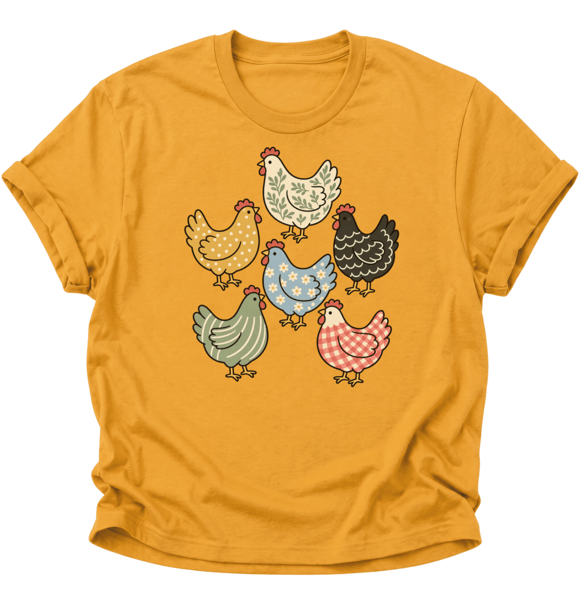 Sechs Hühner im Landhausstil Unisex T-Shirt Gelb - PINE & RIVER