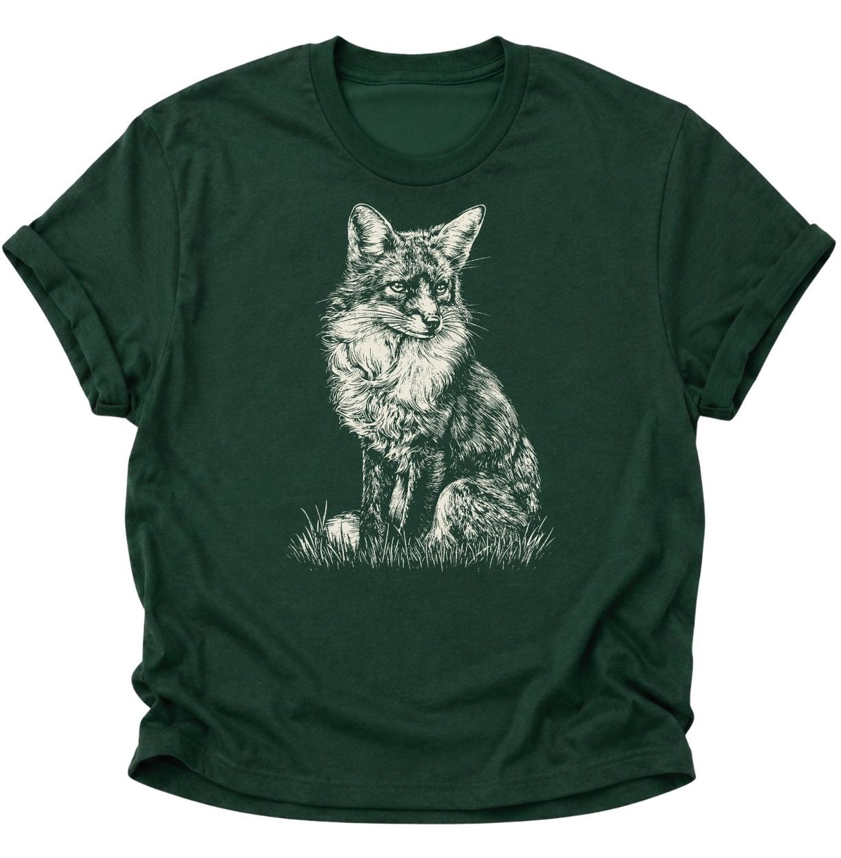 Sitzender Fuchs im Gras Unisex T-Shirt Forest Green - PINE & RIVER