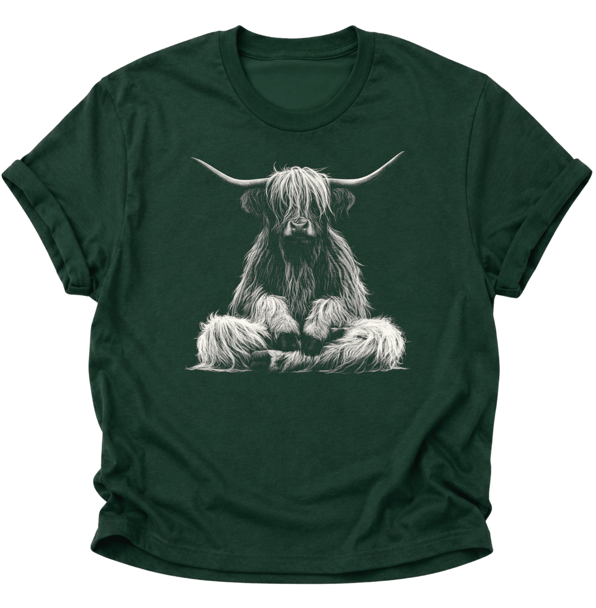 Sitzendes Hochlandrind Unisex T-Shirt Forest Green - PINE & RIVER